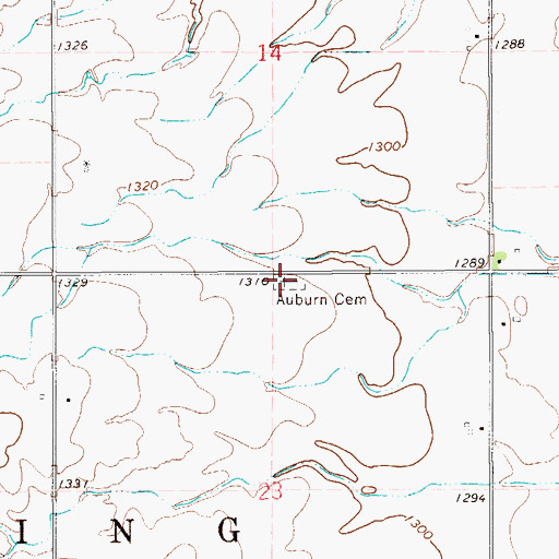Topographic Map of Auburn Cemetery, OK