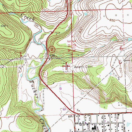 Topographic Map of Avant Cemetery, OK