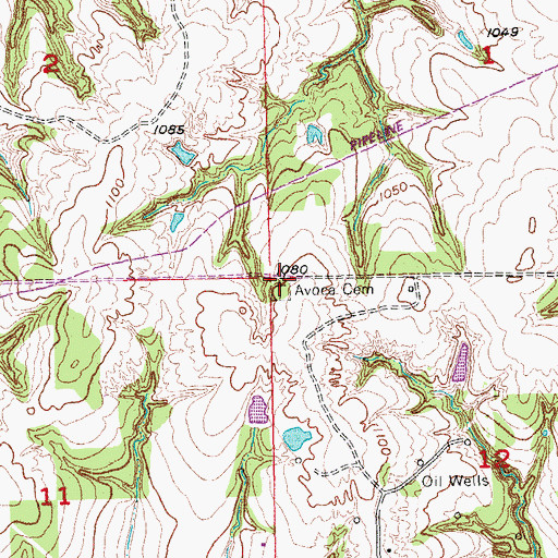Topographic Map of Avoca Cemetery, OK