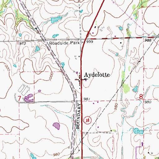 Topographic Map of Aydelotte, OK