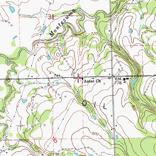 Topographic Map of Aztec Church, OK