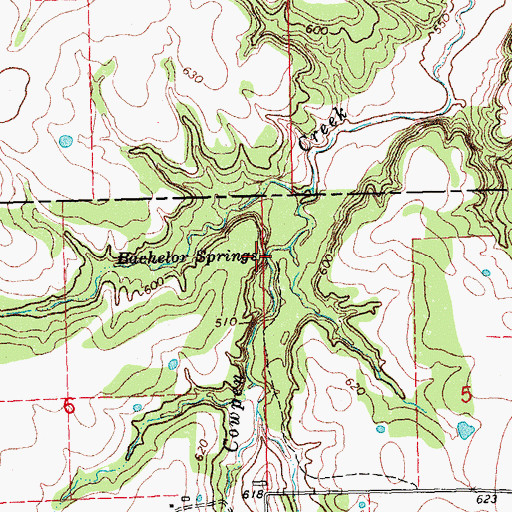 Topographic Map of Bachelor Springs, OK