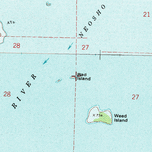 Topographic Map of Bad Island, OK