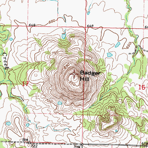 Topographic Map of Badger Hill, OK