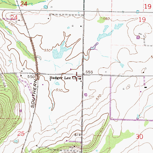 Topographic Map of Badger Lee Church, OK