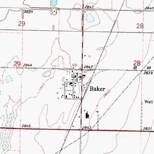 Topographic Map of Baker, OK