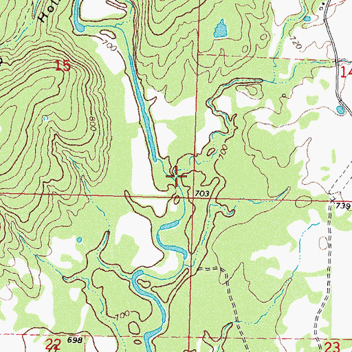 Topographic Map of Baker Branch, OK