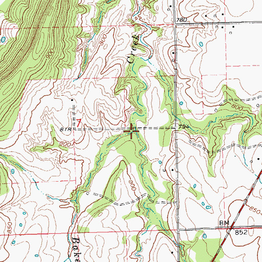Topographic Map of Baker Branch, OK