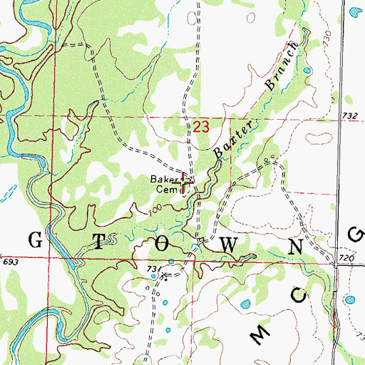 Topographic Map of Baker Cemetery, OK