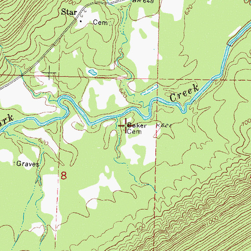 Topographic Map of Baker Cemetery, OK
