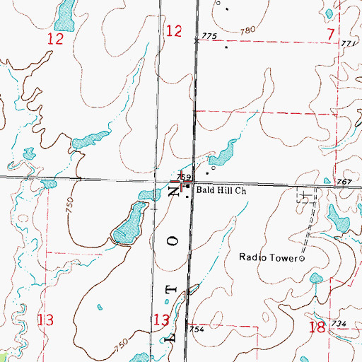 Topographic Map of Bald Hill Church, OK