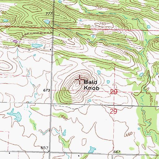 Topographic Map of Bald Knob, OK