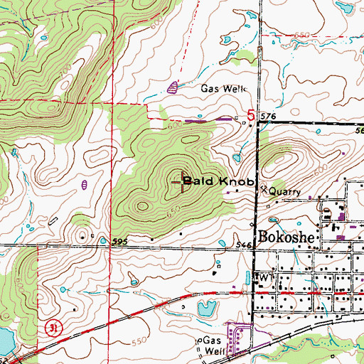 Topographic Map of Bald Knob, OK