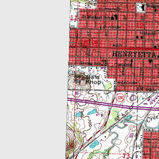 Topographic Map of Bald Knob, OK