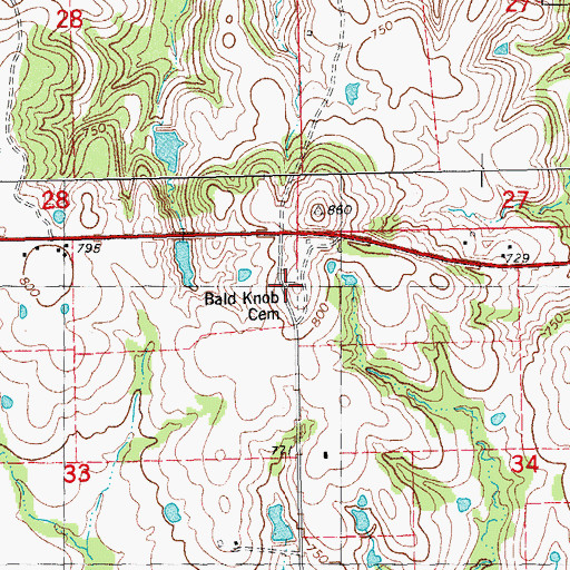 Topographic Map of Bald Knob Cemetery, OK
