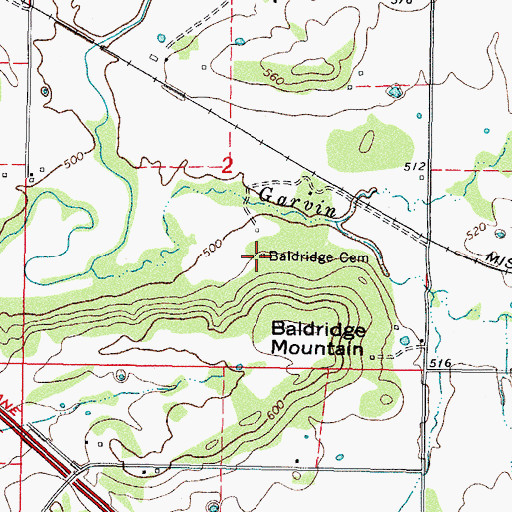 Topographic Map of Baldridge Cemetery, OK
