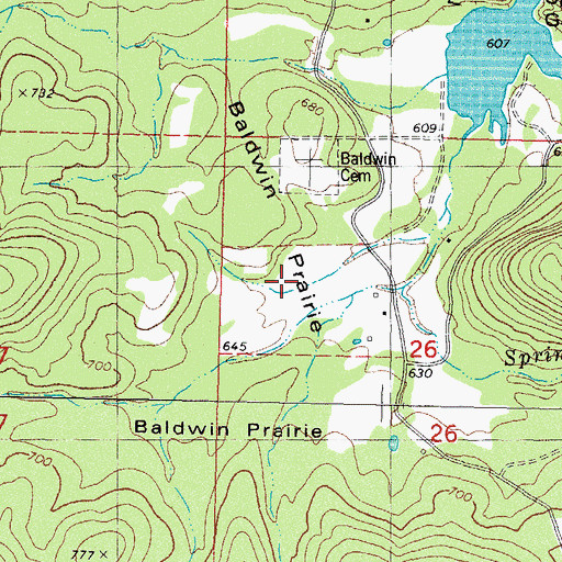Topographic Map of Baldwin Prairie, OK