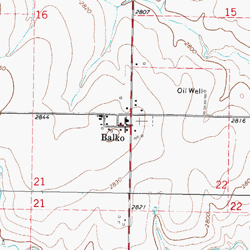 Topographic Map of Balko, OK