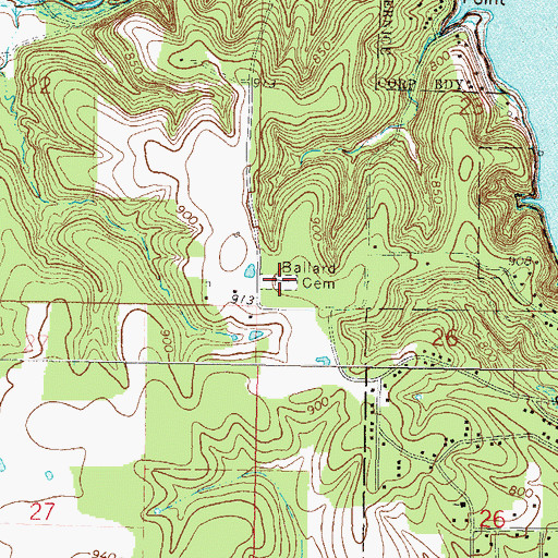 Topographic Map of Ballard Cemetery, OK