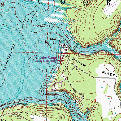 Topographic Map of Ballew Ridge Public Use Area, OK