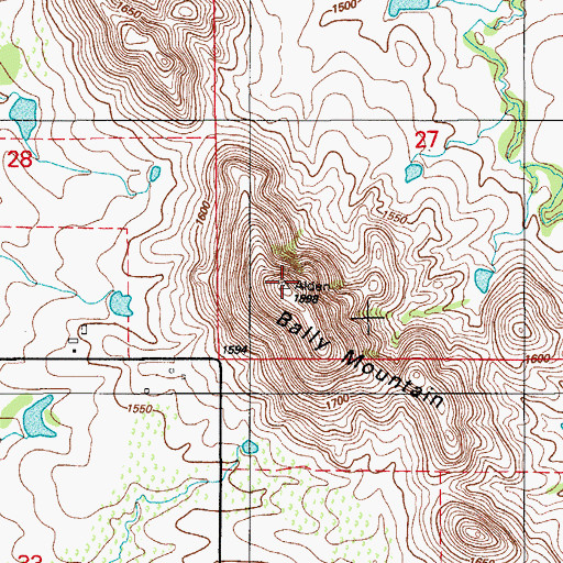 Topographic Map of Bally Mountain, OK