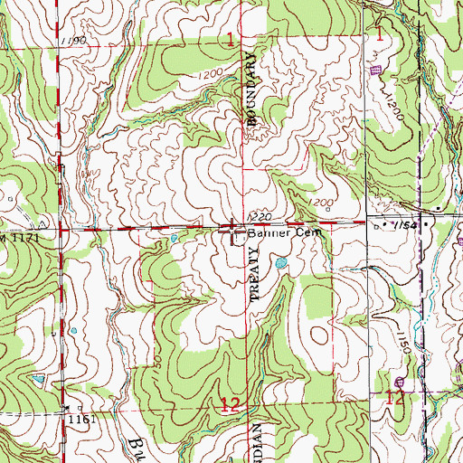 Topographic Map of Banner Cemetery, OK