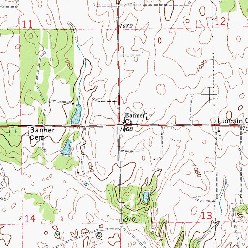 Topographic Map of Banner Church, OK