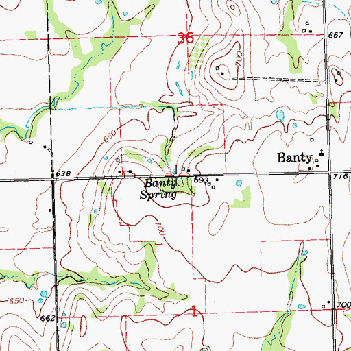 Topographic Map of Banty Spring, OK