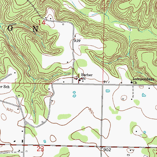 Topographic Map of Barber Church, OK
