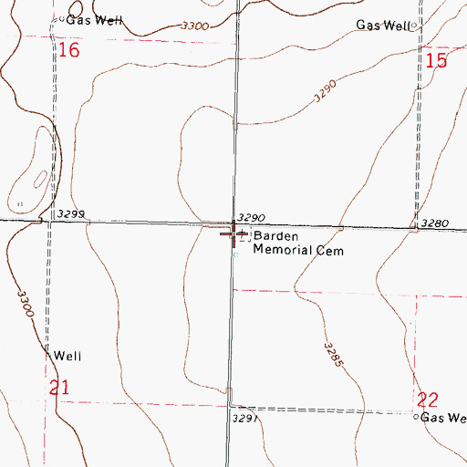 Topographic Map of Barden Memorial Cemetery, OK