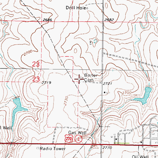 Topographic Map of Barler Cemetery, OK