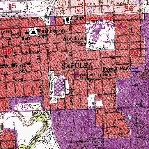 Topographic Map of Saint John Sapulpa Hospital, OK