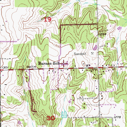 Topographic Map of Barnes Elementary School, OK