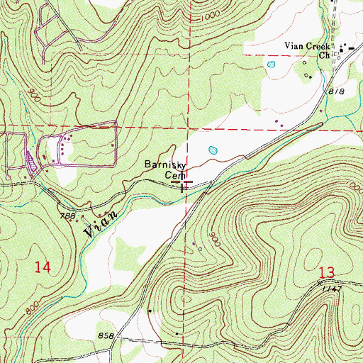 Topographic Map of Barnisky Cemetery, OK