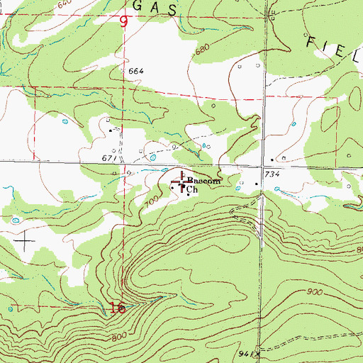 Topographic Map of Bascom Church, OK