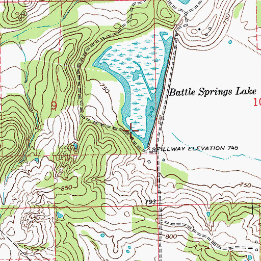Topographic Map of Battle Springs Lake, OK
