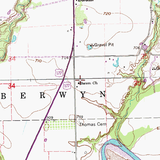 Topographic Map of Baum Church, OK