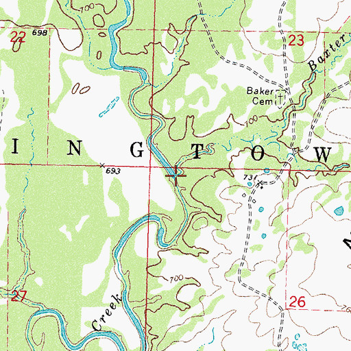 Topographic Map of Baxter Branch, OK
