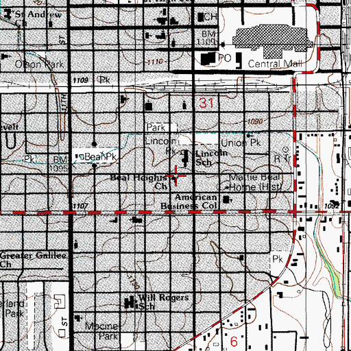 Topographic Map of Beal Heights Church, OK