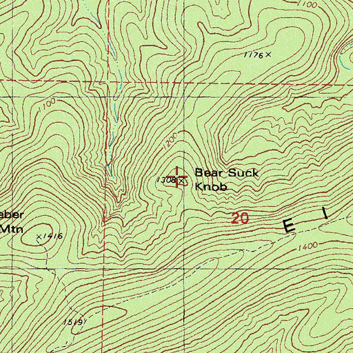Topographic Map of Bear Suck Knob, OK