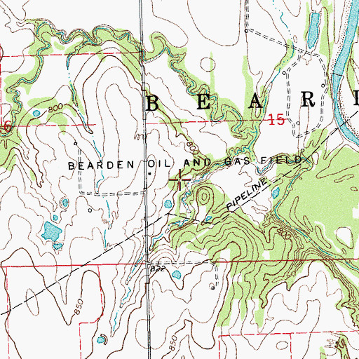 Topographic Map of Bearden Oil and Gas Field, OK