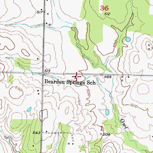 Topographic Map of Bearden Springs School, OK