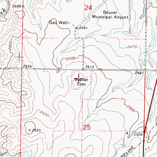 Topographic Map of Beaver Cemetery, OK