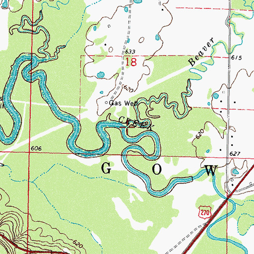 Topographic Map of Beaver Creek, OK
