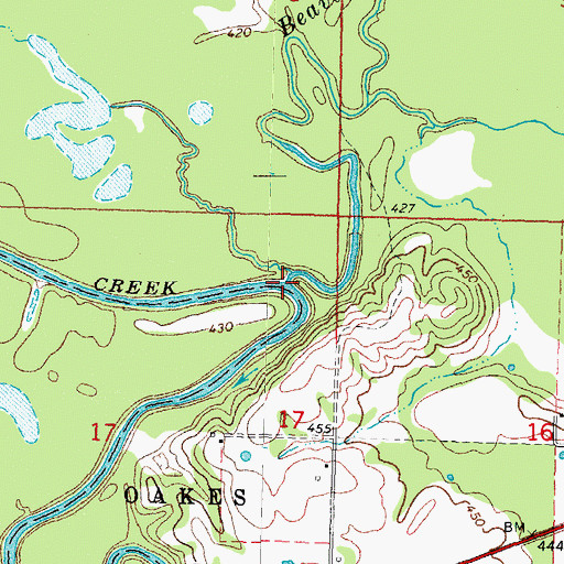 Topographic Map of Beaverdam Creek, OK