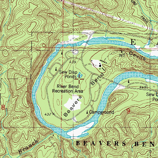 Topographic Map of Beavers Bend, OK