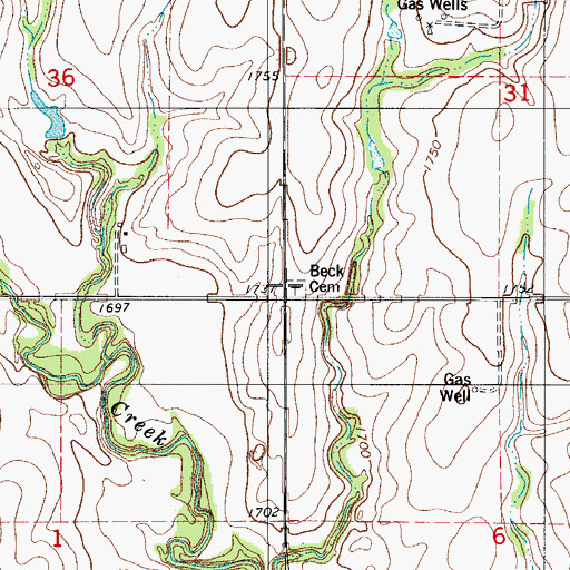 Topographic Map of Beck Cemetery, OK