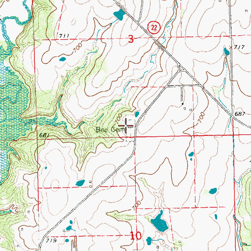 Topographic Map of Bee Cemetery, OK