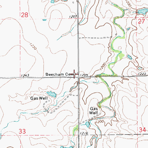 Topographic Map of Beecham Cemetery, OK