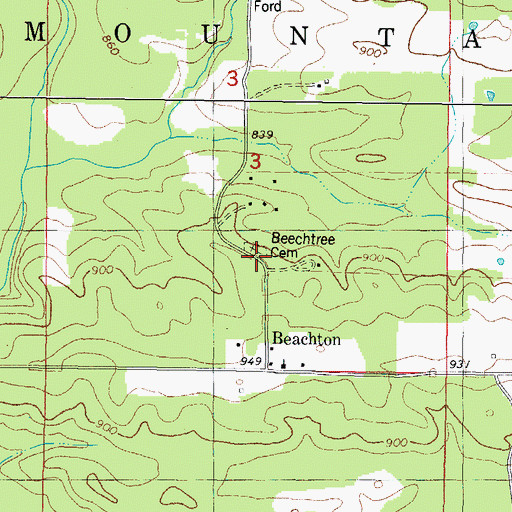 Topographic Map of Beechtree Cemetery, OK